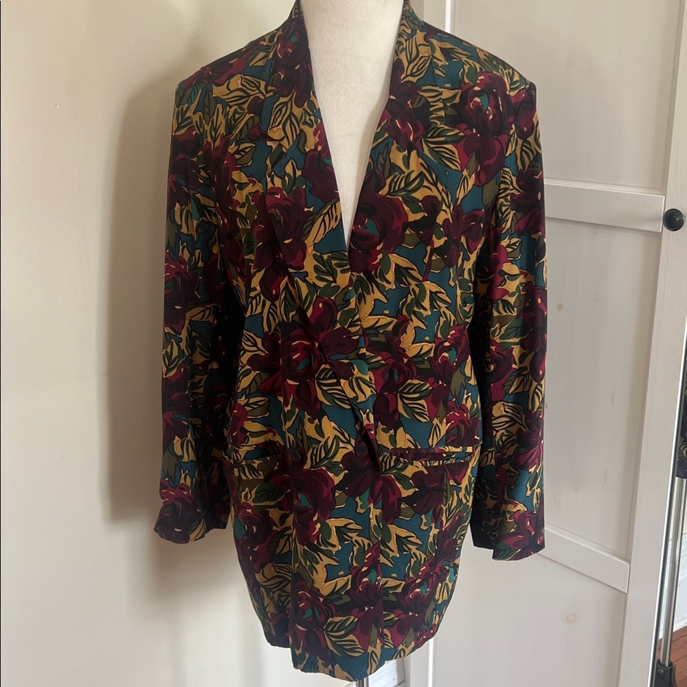 Vintage Geoffrey Alexander 100% Silk Floral Blazer - Size 16